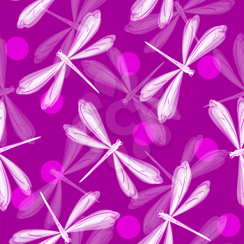 Decorative seamless pattern with cute pink dragonflies