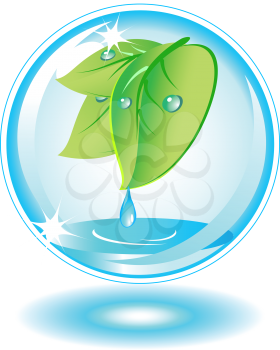 Natural extract. Icon with leaves in a bubble