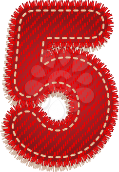 Digit five from red textile alphabet