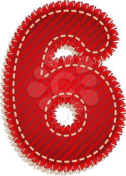 Digit six from red textile alphabet