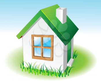 Small house icon with a green roof