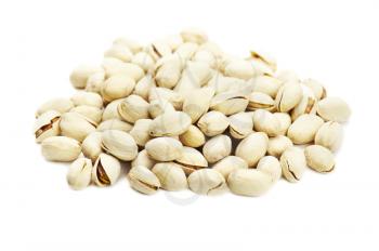 dry salted pistachios on white background