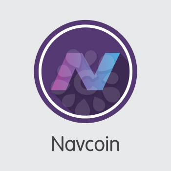 Navcoin. Virtual Currency. NAV Sign Icon Isolated on Grey Background. Stock Vector Web Icon.
