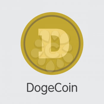 DogeCoin Criptocurrency Blockchain Icon on Grey Background. Virtual Currency. Vector Trading sign - DOGE.