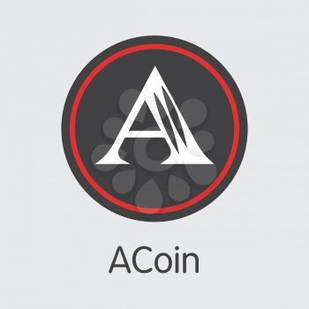 Acoin. Virtual Currency. ACOIN Sign Icon Isolated on Grey Background. Stock Vector Coin Image.