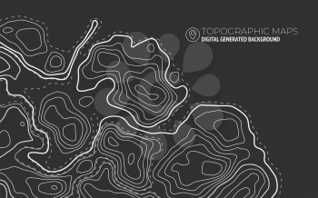 Stylized Height of Topographic Contour in Lines. Concept of a Conditional Geography Scheme and Terrain Path. Abstract Vector illustration in Black and White.