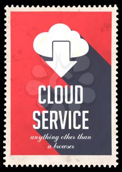 Cloud Service on Red Background. Vintage Concept in Flat Design with Long Shadows.