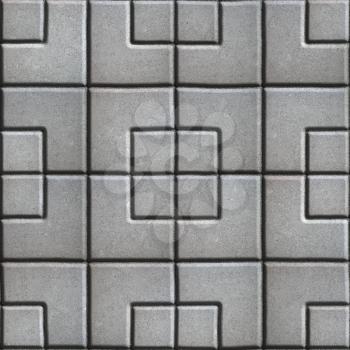 Concrete Slabs Paving Gray in the Form Square of Different Geometric Shapes. Seamless Tileable Texture.