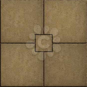 Sand Color Paving Slabs in the form of Small Brick Surrounded Four Large Square. Seamless Tileable Texture.