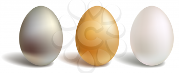 3d vector eggs, gold white silver, isolated and white background