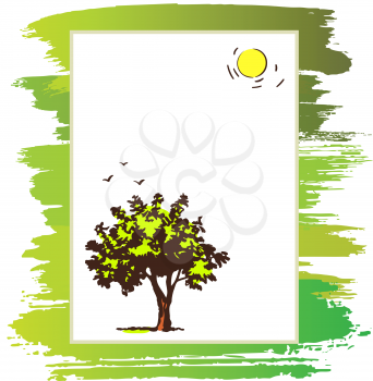 announcement form with green tree and sun