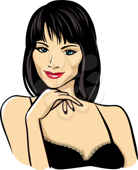 beautiful woman face with red lips vector portrait 