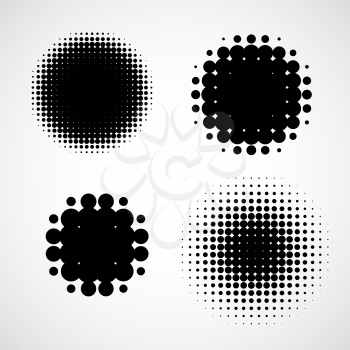 Simple Abstract Halftone Backgrounds. Vector Set of Isolated Halftone Modern Design Element. Black and white raster dots