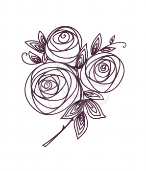 Roses. Stylized flower bouquet hand drawing. Outline icon symbol. Present for wedding, birthday invitation card