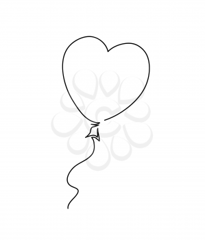 Heart shaped balloon. Continuous drawing line art style. Simple minimal sketch flat design. Symbol of love logo vector illustration.
