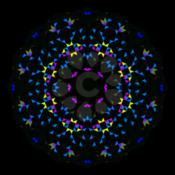 Abstract Geometric Bright Kaleidoscope Pattern. Circle Symmetric Design. Round Flower Ornament.