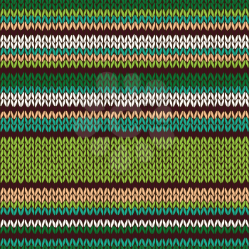 Knitted seamless pattern. Classic knitwear green white brown ornament. Fashion trendy stylish background