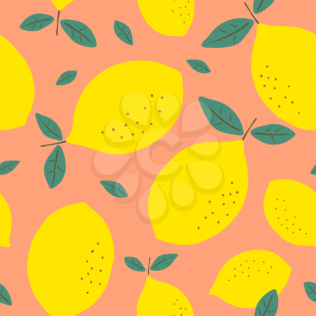 Seamless pattern with lemons. Citrus fruits modern texture yellow green pink background. Abstract vector graphic illustration.
