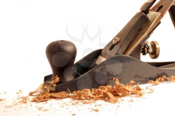 Old style wood planer isolated on a white background