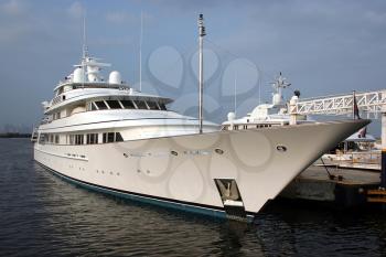Beautiful luxury yacht anchored in a marina 