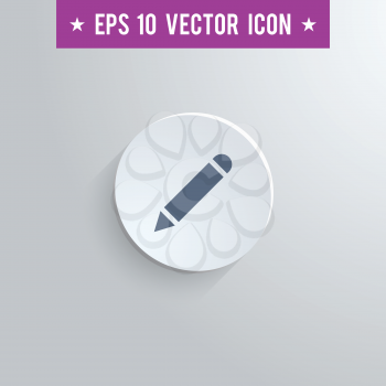Stylish pencil icon. Blue colored symbol on a white circle with shadow on a gray background. EPS10 with transparency.