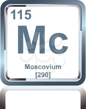 Symbol of chemical element moscovium as seen on the Periodic Table of the Elements, including atomic number and atomic weight.