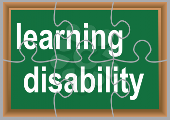 learning disability. text in green deskboard as puzzle