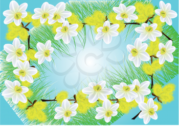 abstract spring background with narcissus and grass