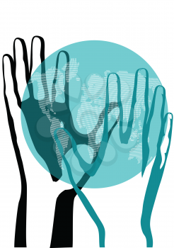 hand and earth. two hands holding the earth with abstract map