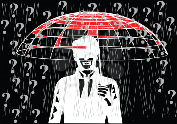 businessman and umbrella isolated on black background