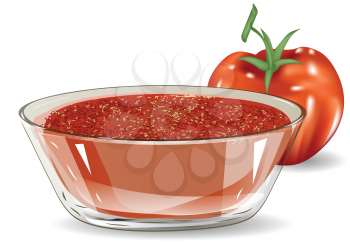 tomato salsa and tomato on white background