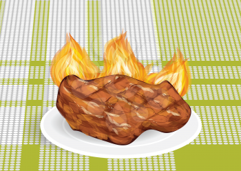barbecue on a green tablecloth and abstract fire