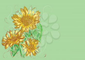 sunflowers. abstract flowers on green background