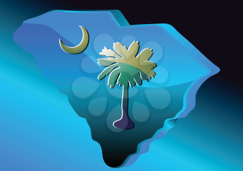 south carolina. abstract 3d map with moon and palm