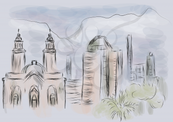 santiago chile. abstract illustration of city on multicolor background