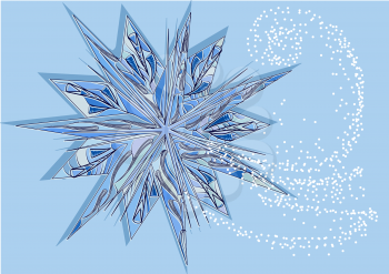 Christmas star on blue background with snow
