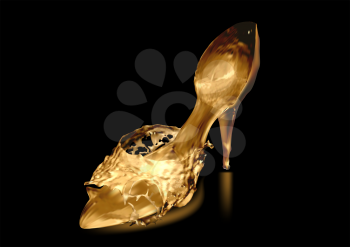 shoe on black. shoe as splash of gold