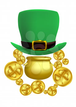 Saint Patricks Day concept. Hat and symbolic gold coins