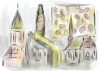 pilsen. abstract illustration of city on multicolor background