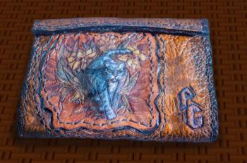 handmade leather wallet. Genuine leather craft object