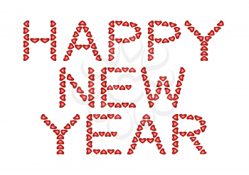 Happy New Year made from hearts isolated on white background, vector illustration