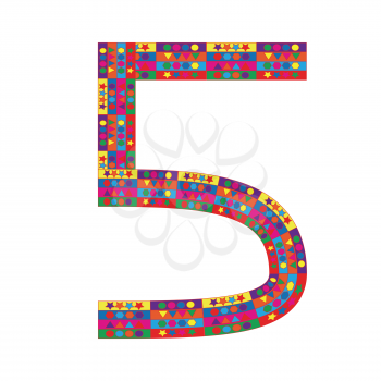 Number 5 on white background from colorful graphic letter collection, Vector Illustration