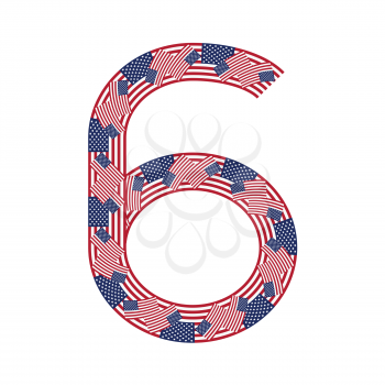 Number 6 made of USA flags on white background from USA flag collection, Vector Illustration
