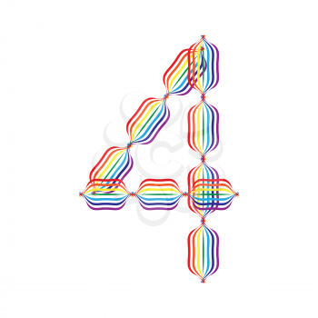 Number 4 made in rainbow colors on white background
