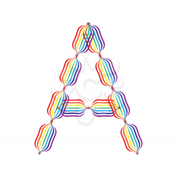 Letter A made in rainbow colors on white background
