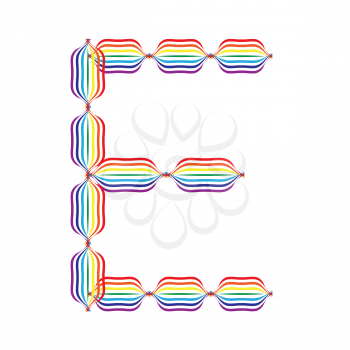Letter E made in rainbow colors on white background
