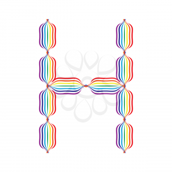 Letter H made in rainbow colors on white background
