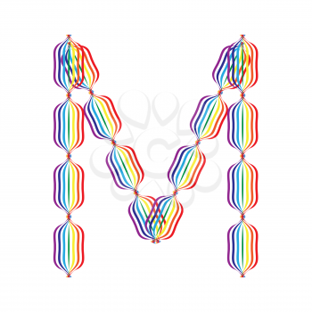 Letter M made in rainbow colors on white background
