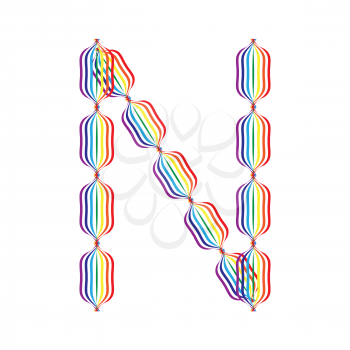 Letter N made in rainbow colors on white background


