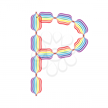 Letter P made in rainbow colors on white background
